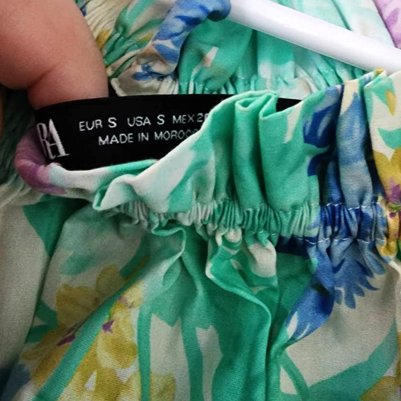 Zara Floral Printed Puff Sleeve Off The Shoulder Top - Picture 6 of 9